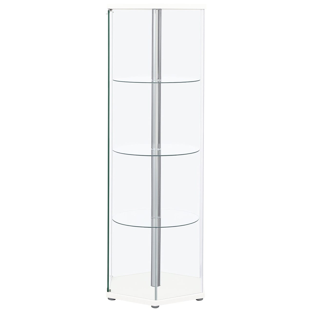 Zahavah 4-Shelf Hexagon Shaped Curio Cabinet White And Clear At Futonland within Coaster Zahavah 4-Shelf Hexagon Glass Curio Cabinet Black And Clear