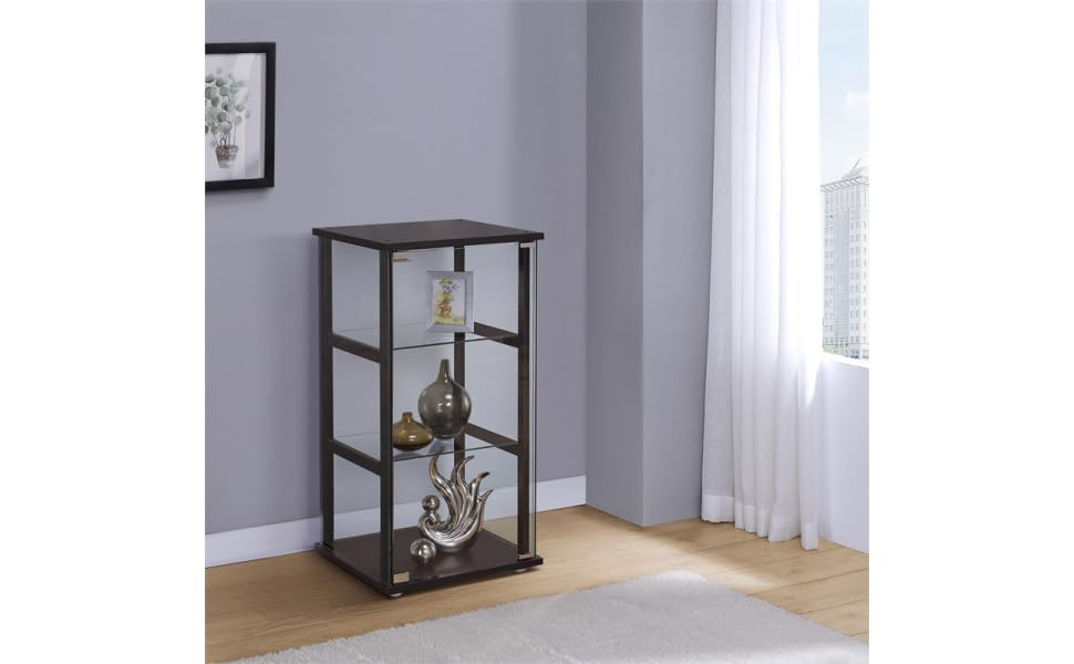 Amazon.com - Bowery Hill Contemporary 3 Shelf Glass Curio Cabinet, 33.5 ... throughout The practical benefits of using glass shelving alongside solid wood frames in modern curio cabinet design trends of 2026