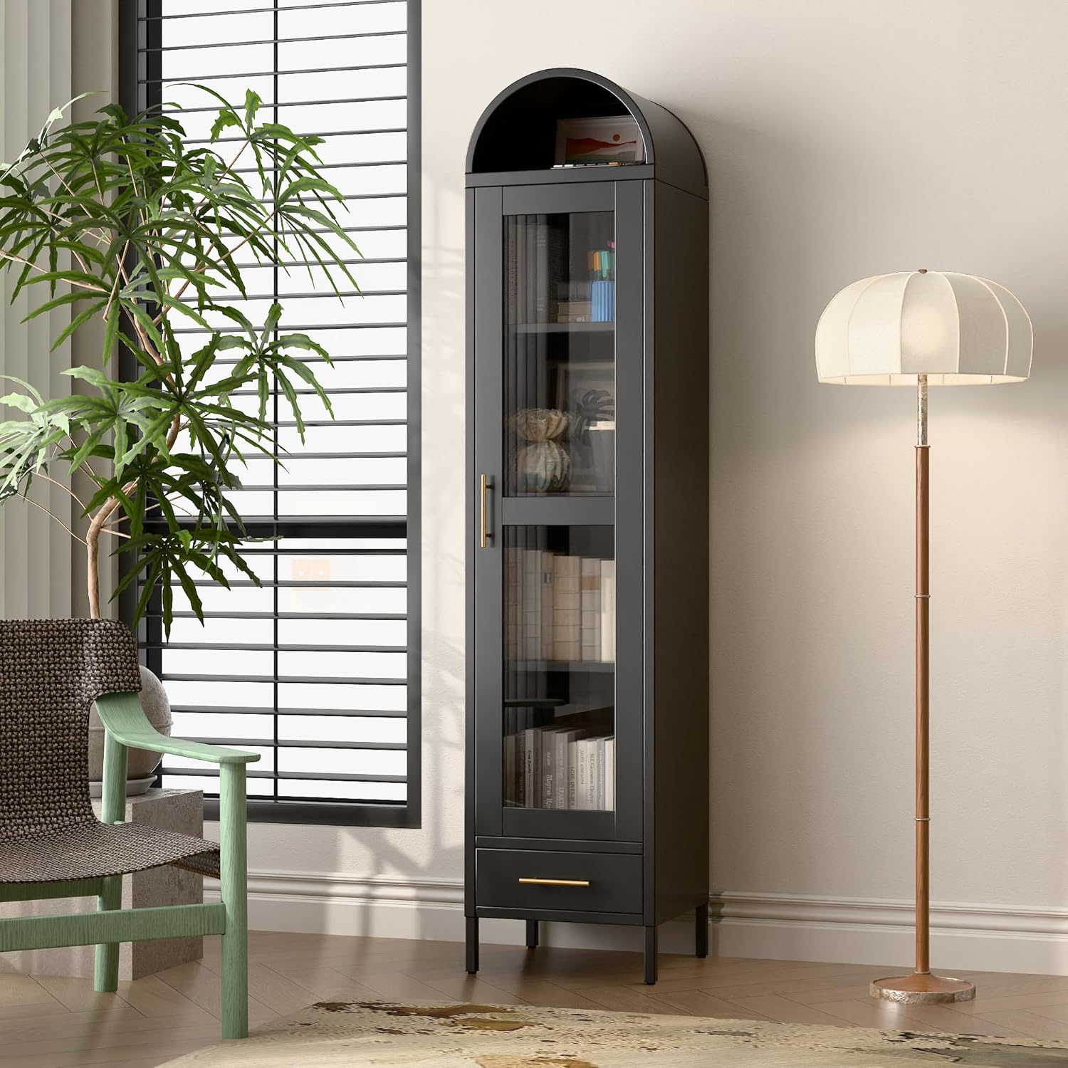 Amazon.com: Metalyeye 73''H Metal Arched Storage Cabinet, Arch Display ... within Metal & Glass 63" Display Cabinet, Blue