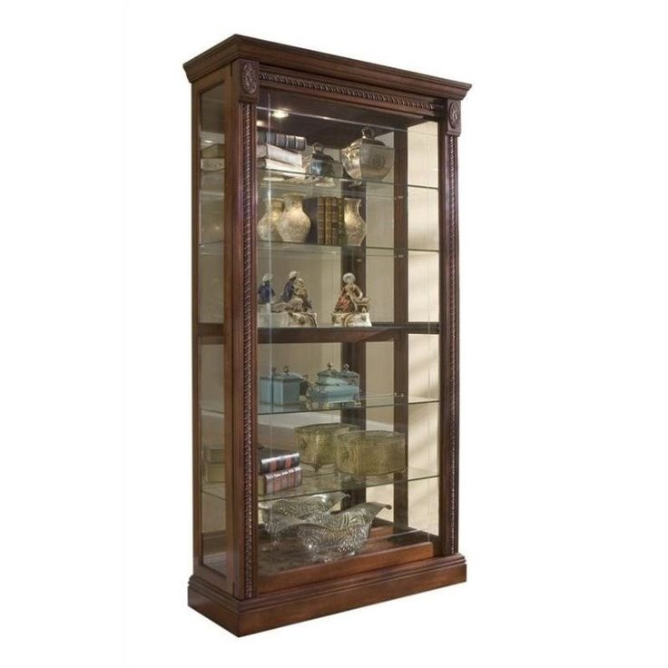 Beaumont Lane Cherry Curio Cabinet In 2025 | Curio Cabinet, Sliding ... regarding Beaumont Lane 2 Door Bunching Curio Cabinet In Caramel Froth