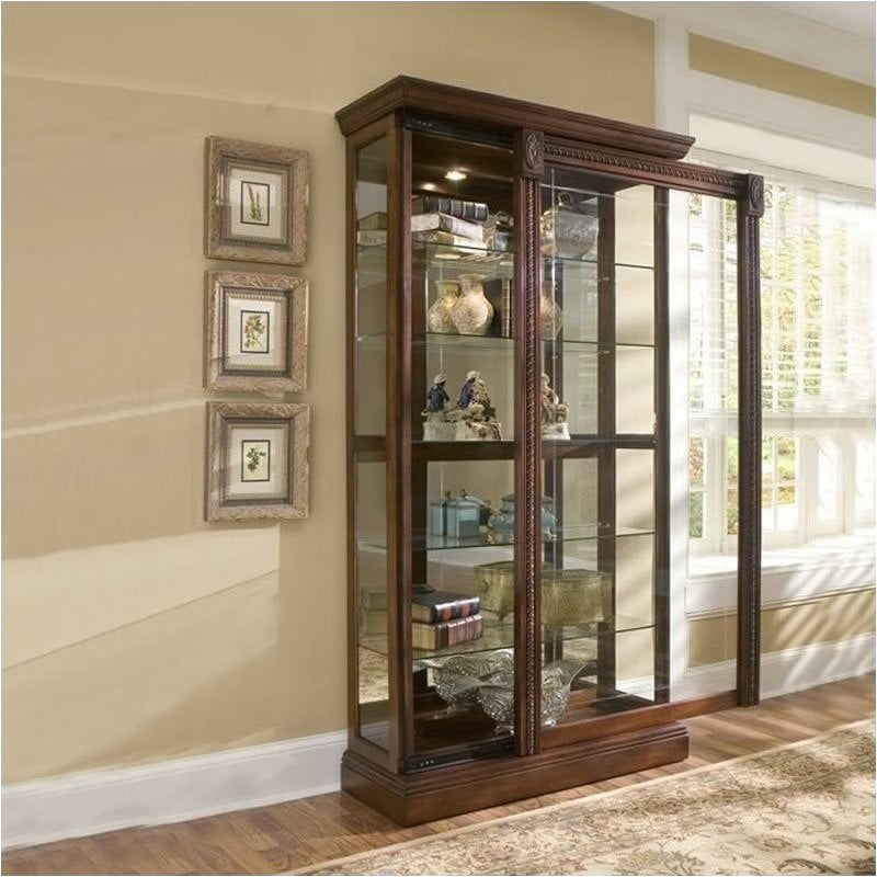 Bowery Hill Cherry Curio Cabinet - Walmart.com within Bowery Hill Contemporary Espresso 4 Shelf Glass Curio Cabinet