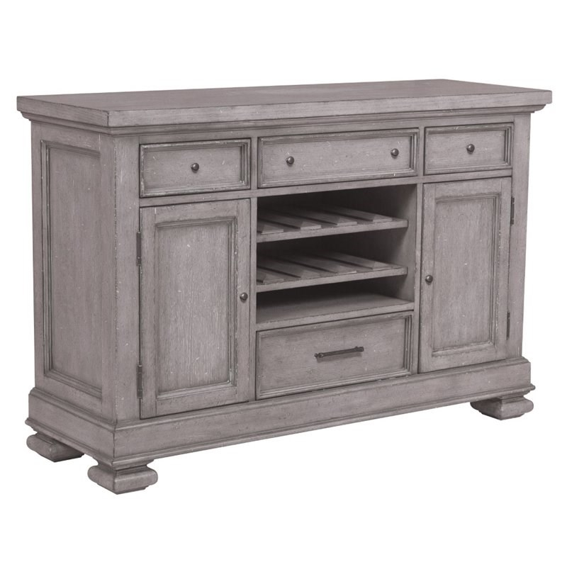 Bowery Hill Wine Rack Sideboard In Gray - Bh-1647538 throughout Bowery Hill 3 Drawer Wine Rack Buffet