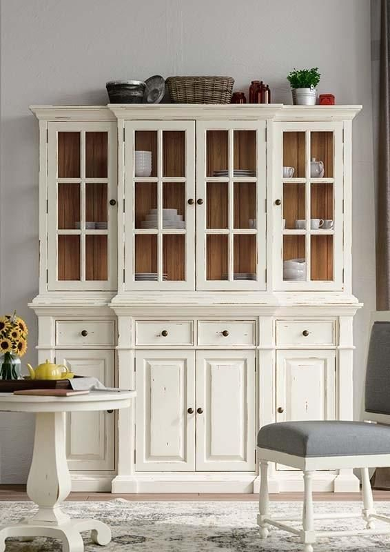 Bramble Genoa Buffet With Hutch White Distressed | Farmhouse Buffet ... throughout Farmhouse Kitchen Dining Hutch And Buffet