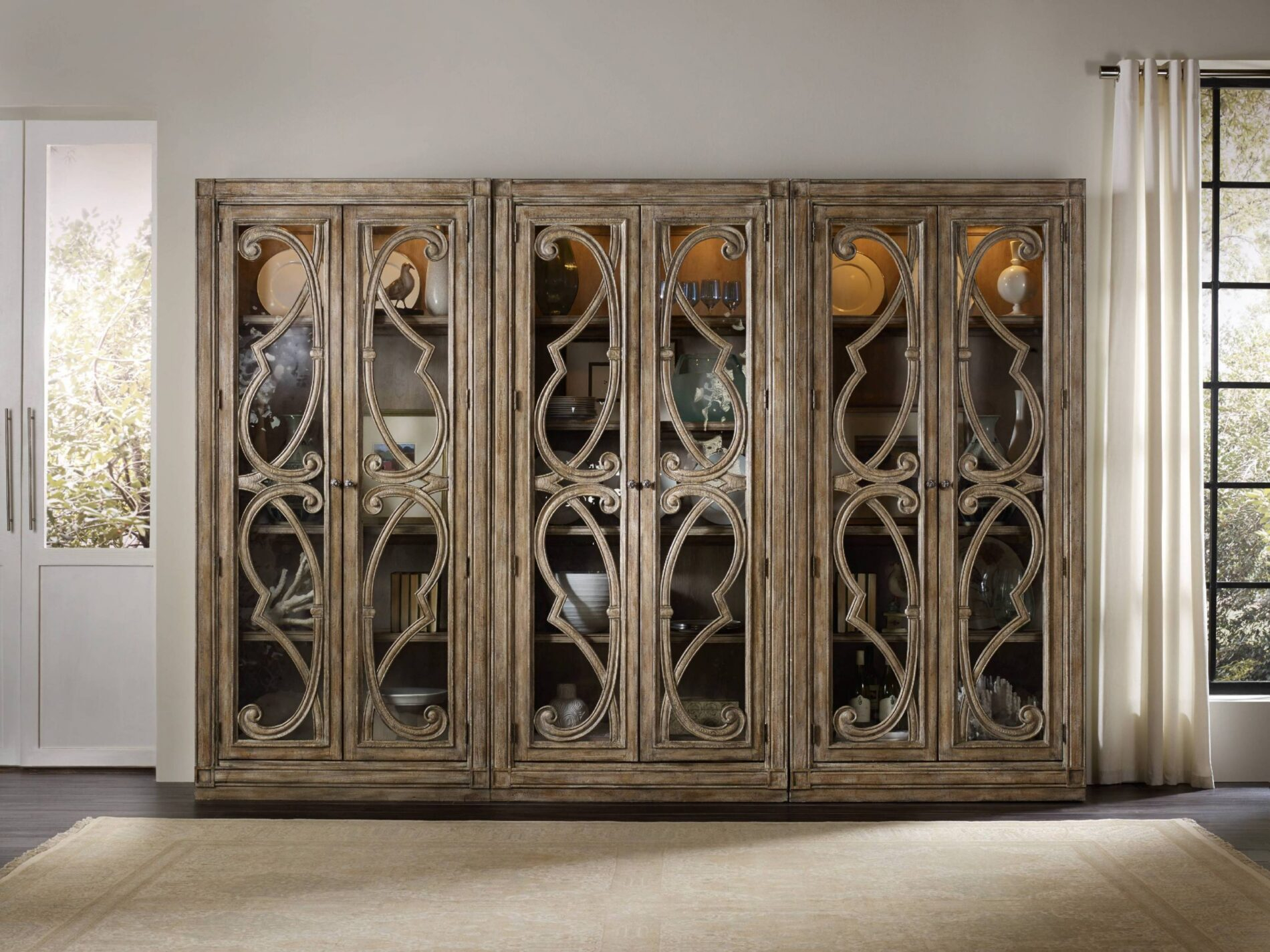 Bunching Curio Cabinet | Cabinets Matttroy within Beaumont Lane 2 Door Bunching Curio Cabinet In Caramel Froth