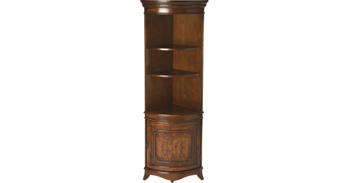 Butler Specialty Company Dowling Olive Ash Burl Corner Cabinet | Hedgeapple with How Butler Dowling 1 Door Corner Cabinets Transform Small Space Organization