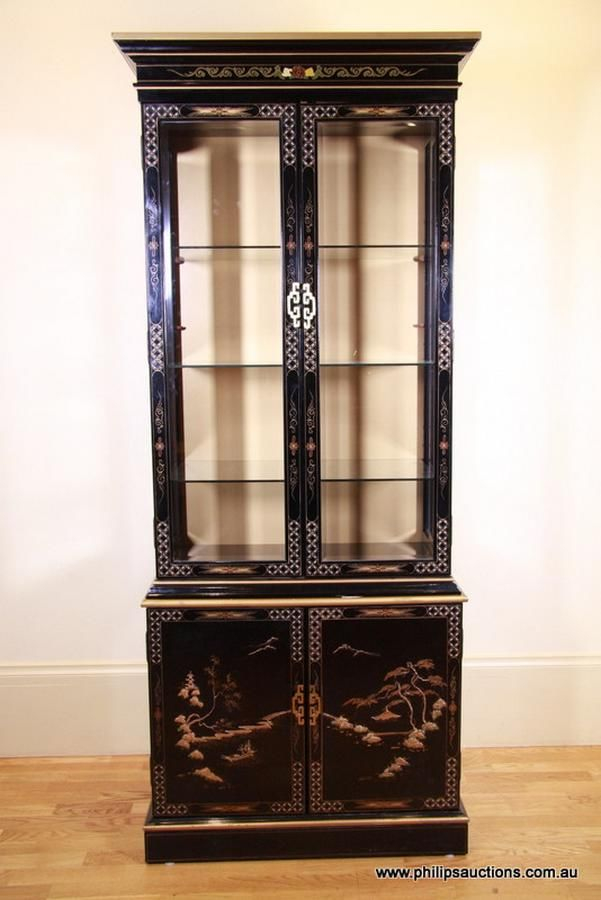 Chinese Black Lacquer Display Cabinet - Furniture - Oriental regarding The Artisanal Craftsmanship Behind Modern Black Lacquered China Cabinets