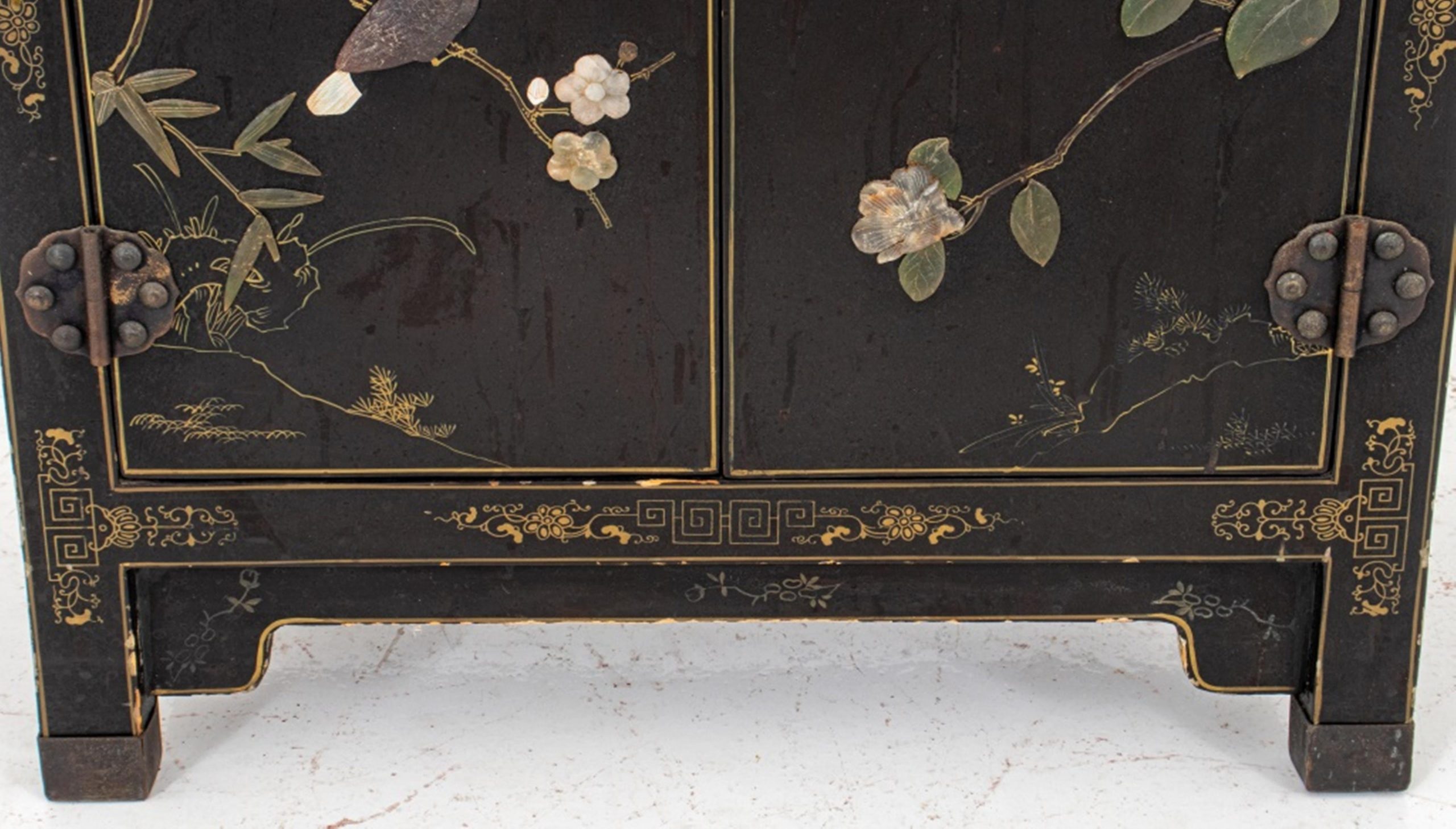 Chinese Stone Inlaid Black Lacquer Cabinet At 1Stdibs | China Stone ... for The Artisanal Craftsmanship Behind Modern Black Lacquered China Cabinets