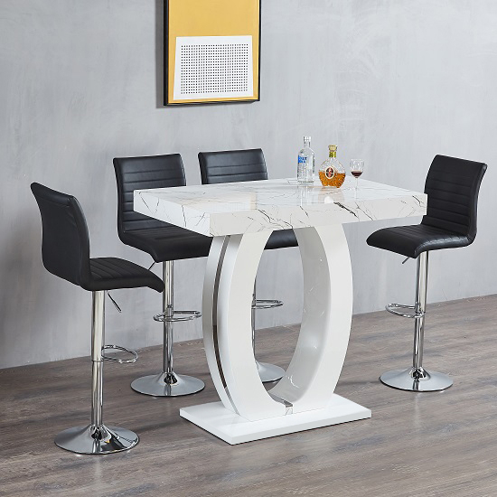 Halo High Gloss Bar Table In White And Vida Marble Effect intended for Keeping your Halo High Pub Table clean without damaging the wood finish