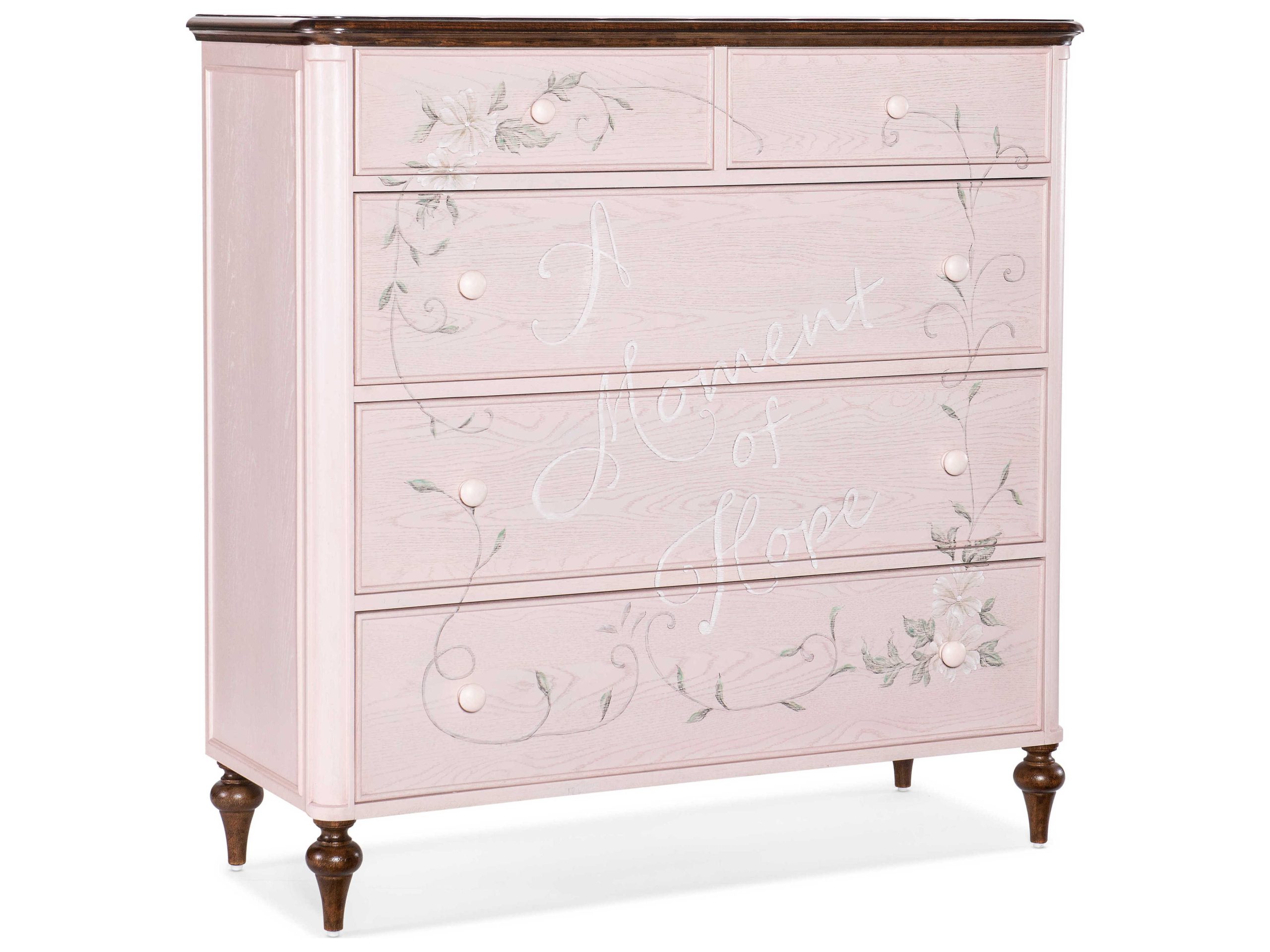 Hooker Furniture Komen 3-Drawers Pink Oak Wood Accent Chest ... inside How reverse handpainted glass doors on the Komen cabinet transform a 66 inch maple accent piece into a personal sanctuary