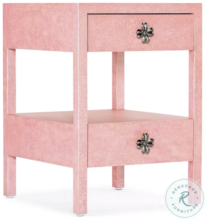 Komen Organization Pink Courage 2 Drawer Accent Table From Hooker ... with regard to How reverse handpainted glass doors on the Komen cabinet transform a 66 inch maple accent piece into a personal sanctuary