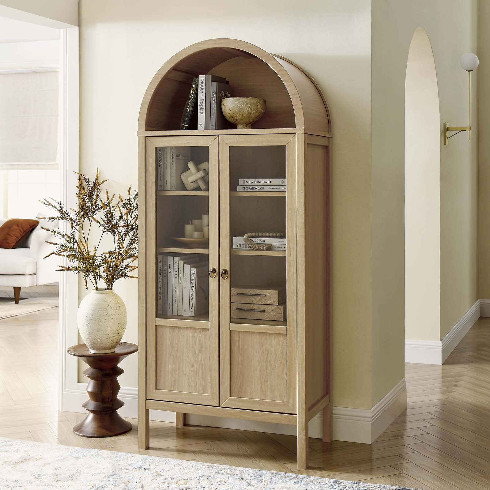 Modway Tessa Wood Tall Storage Display Cabinet With Rounded Arched Top ... throughout Westwood Display Cabinet