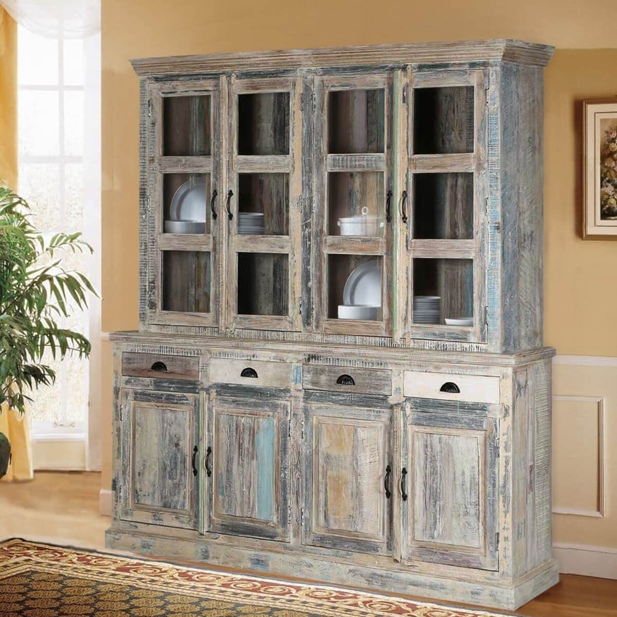 Oildale Farmhouse Solid Reclaimed Wood Dining Buffet With Hutch with regard to How Adjustable Shelving Inside Amish-Made Hutches Solves the China Storage Dilemma