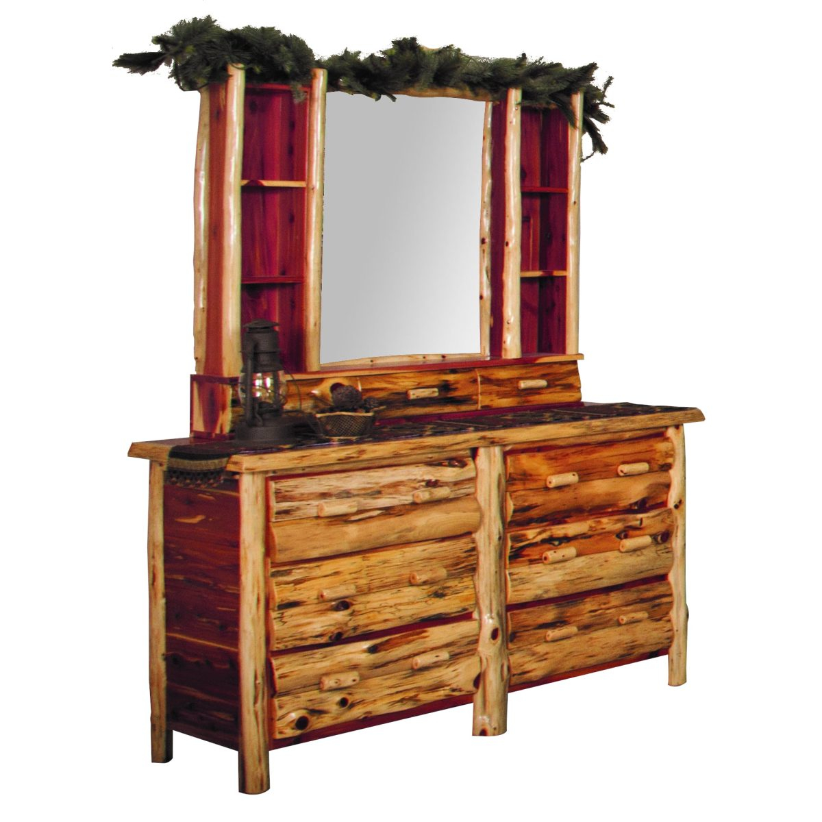 Red Cedar Dresser And Hutch in Red Cedar Log Hutch, 2 Door