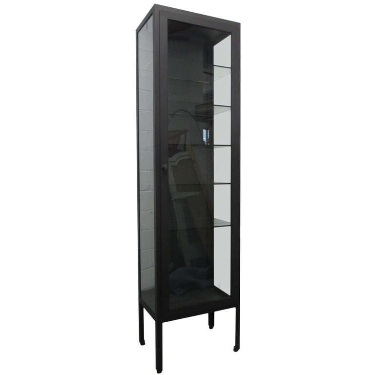 Tall Industrial Painted Metal And Glass Display Cabinet At 1Stdibs ... regarding How a blue metal and glass cabinet transforms living room storytelling in 2026